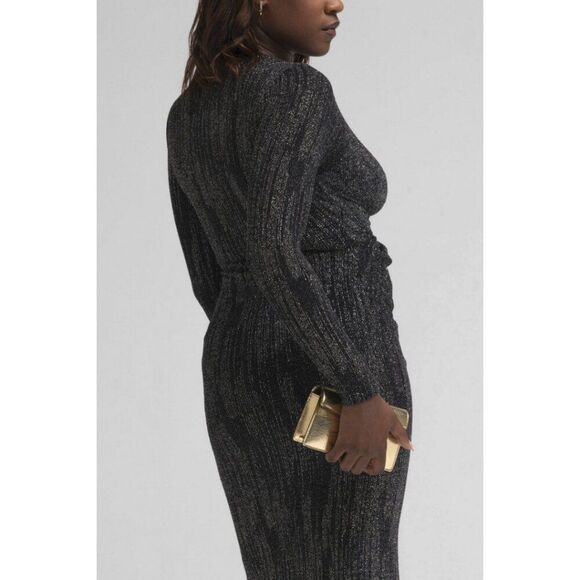 Marciano Alyssa Glittery Maxi Dress Front Slit Women's S - Jet Black Multi, NWT - Picture 3 of 13